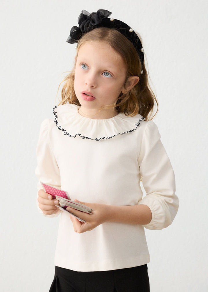 Blusa da bambina Mayoral 4149 bianca con profili neri - dettaglio 3