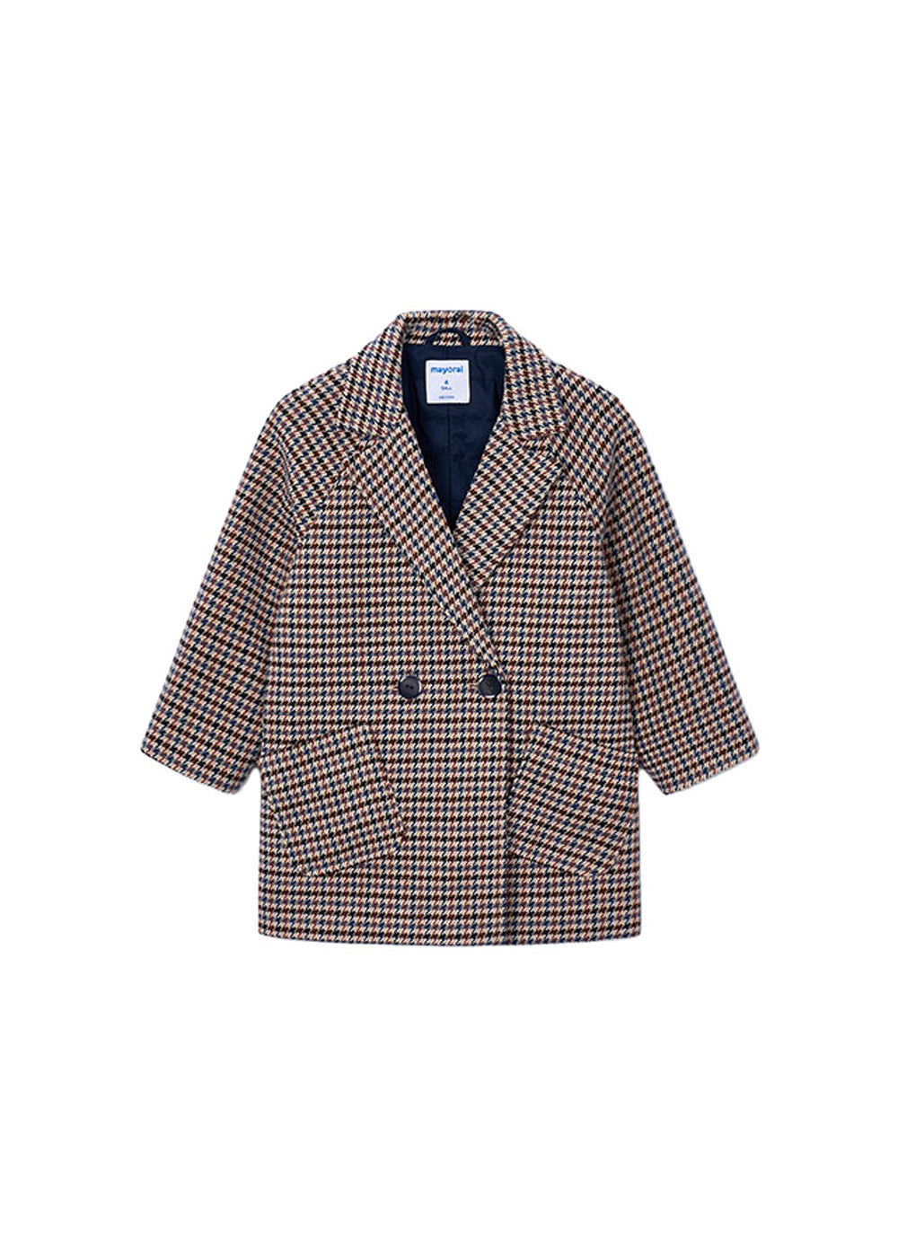 Cappotto da bambina Mayoral 4414 marrone a quadri - vista frontale