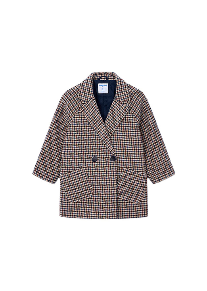 Cappotto da bambina Mayoral 4414 marrone a quadri - vista frontale