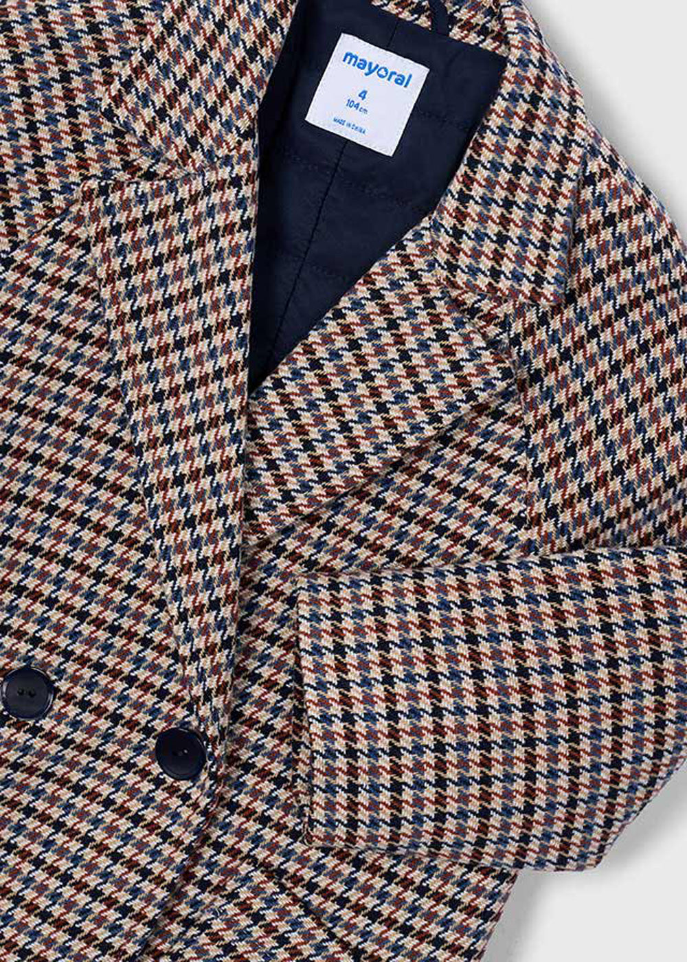 Cappotto da bambina Mayoral 4414 marrone a quadri - dettaglio 2
