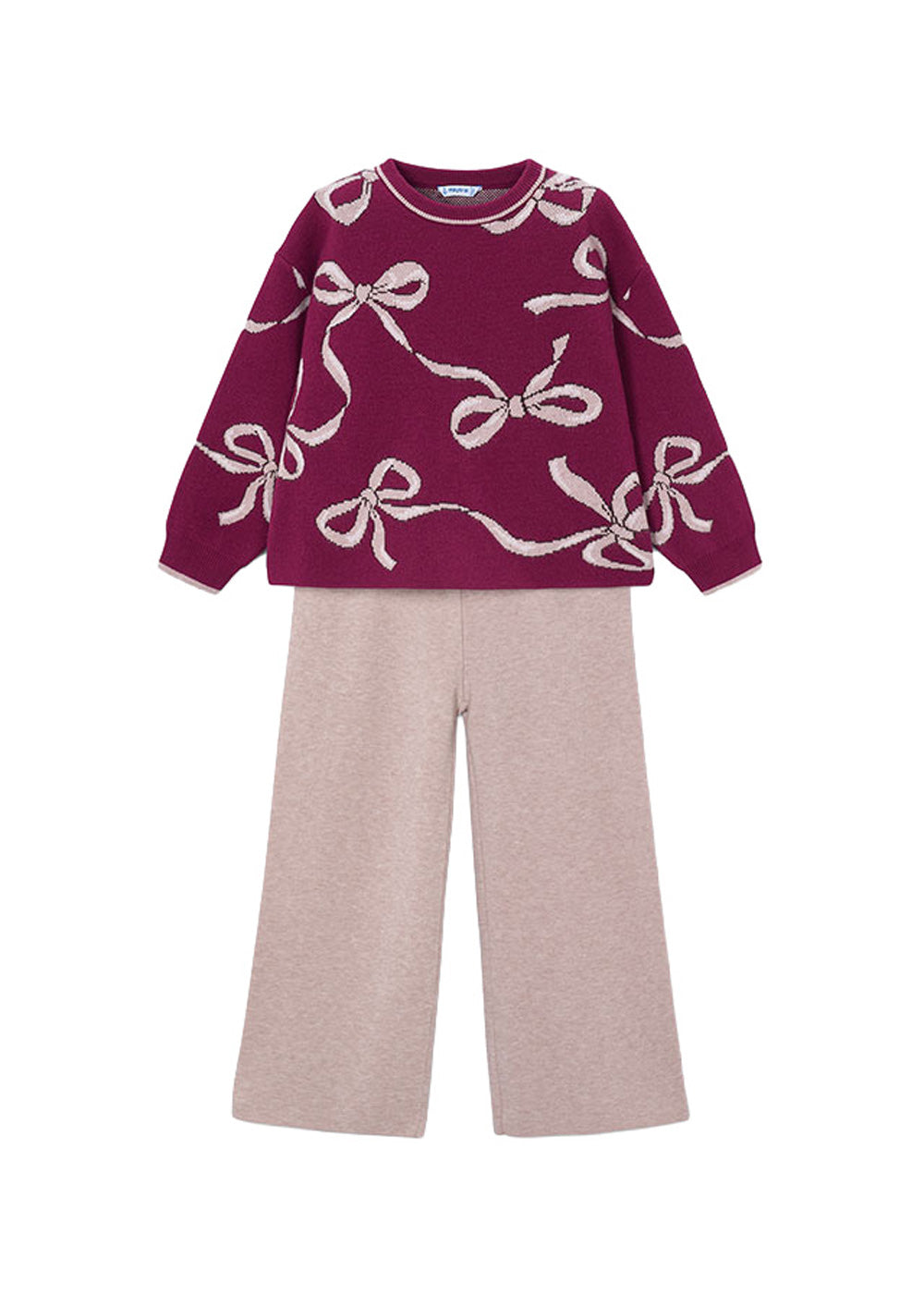 Completo da bambina Mayoral 4527 bordeaux e beige - vista frontale