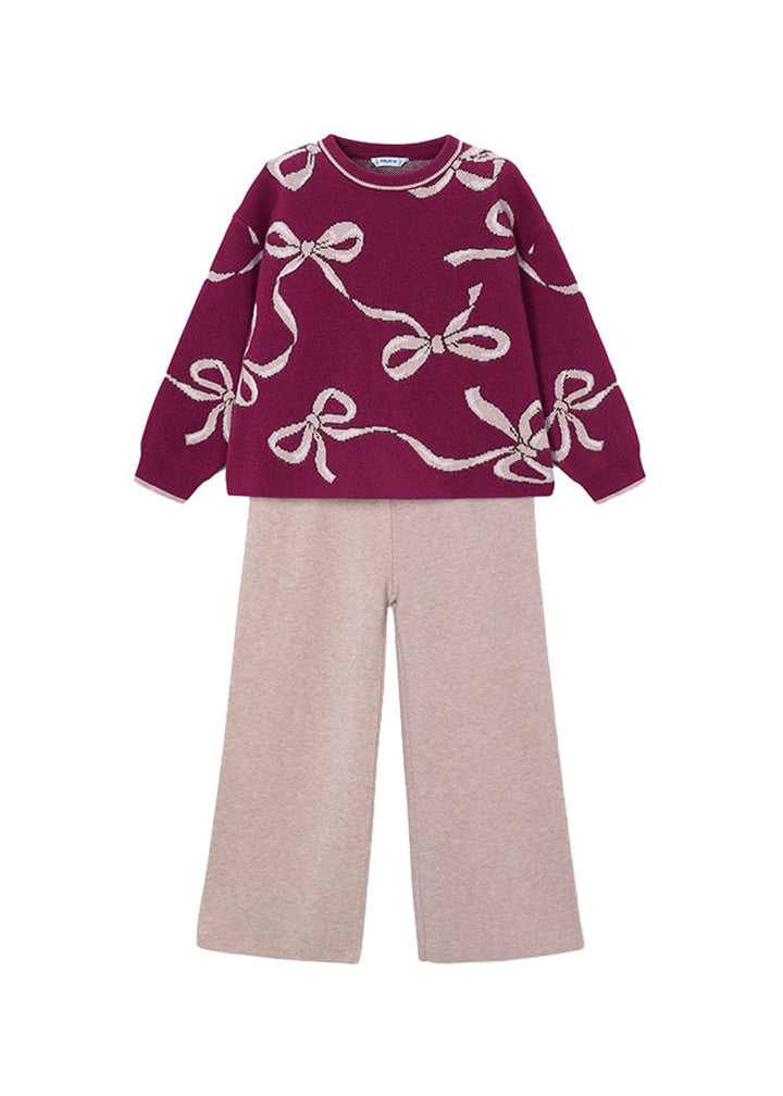 Completo da bambina Mayoral 4527 bordeaux e beige - vista frontale