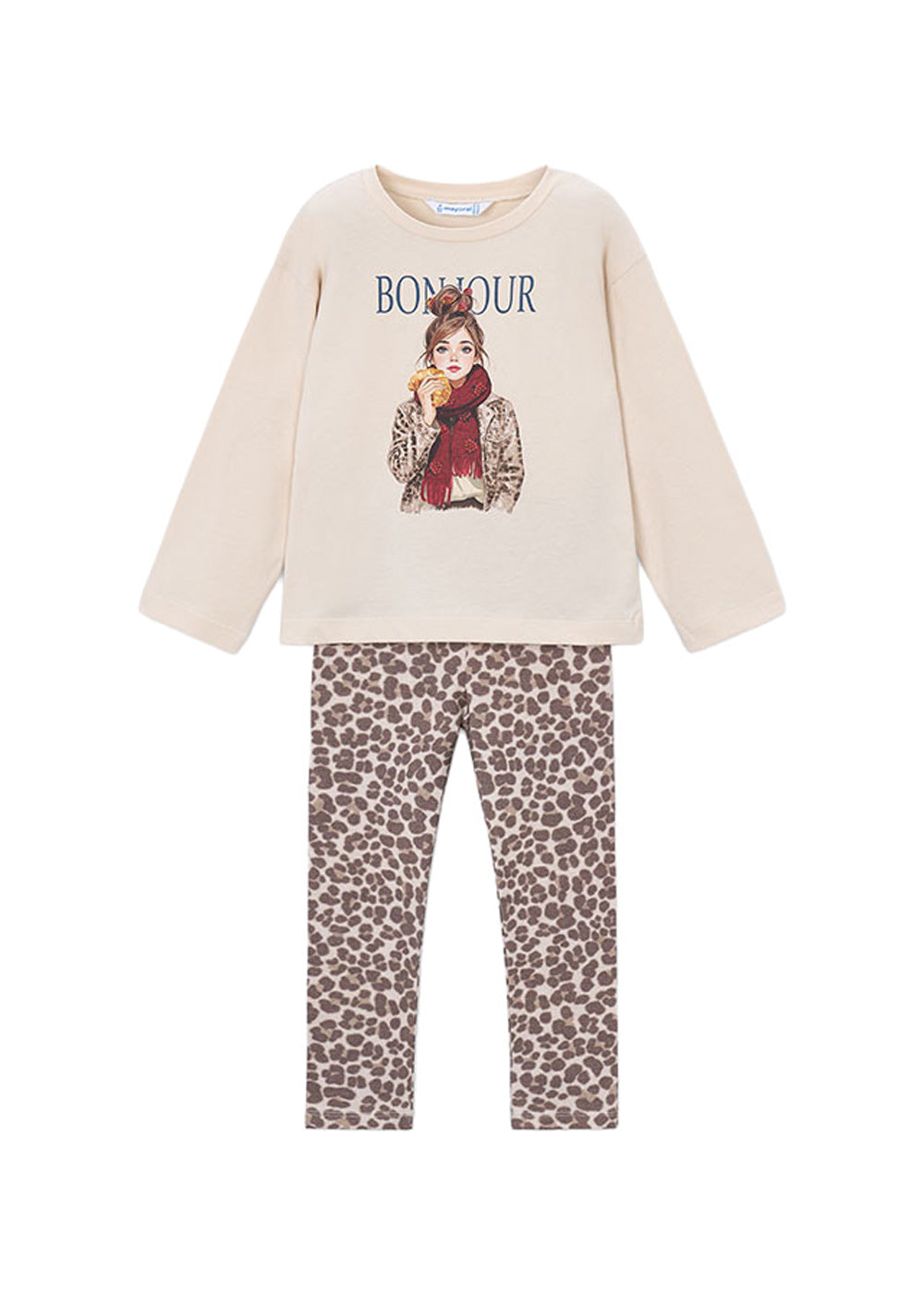 Completo da bambina Mayoral 4734 panna animalier - vista frontale