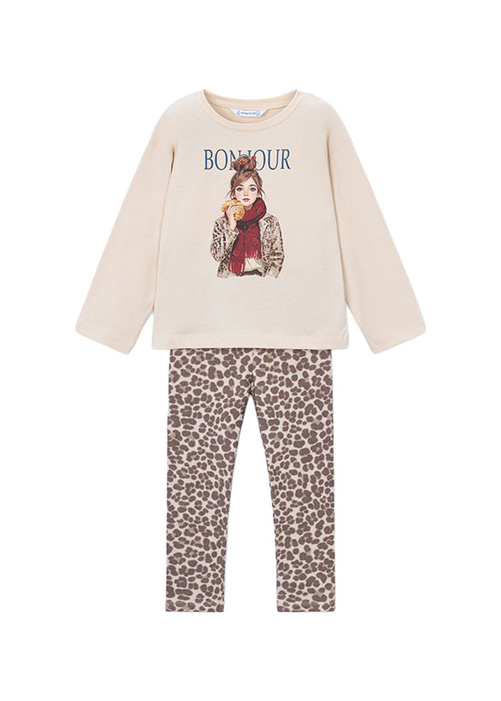 Completo da bambina Mayoral 4734 panna animalier - vista frontale