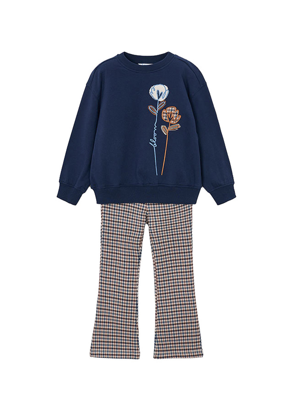 Completo da bambina Mayoral 4738 blu navy a quadri - vista frontale