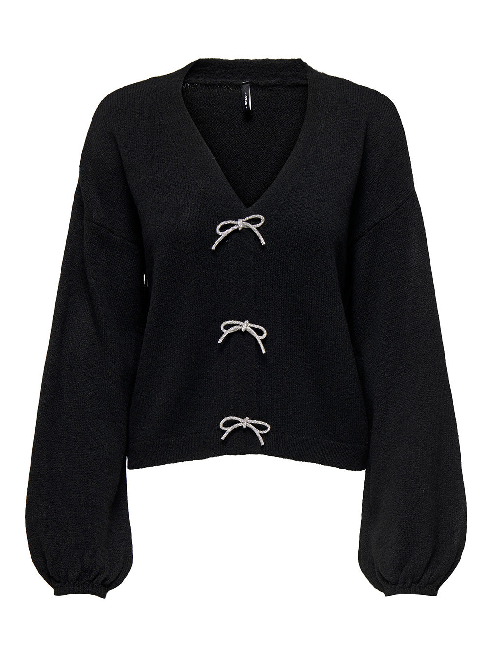 Cardigan nero ONLY donna con chiusure a fiocco