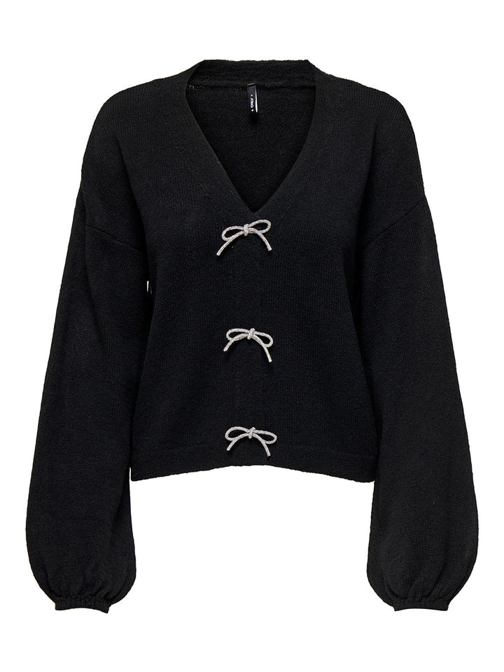 Cardigan nero ONLY donna con chiusure a fiocco