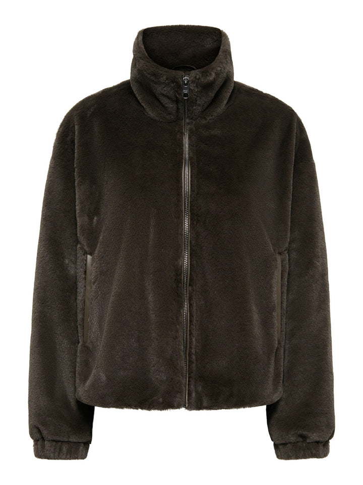 Giubbotto marrone effetto pelliccia ONLY donna vista frontale