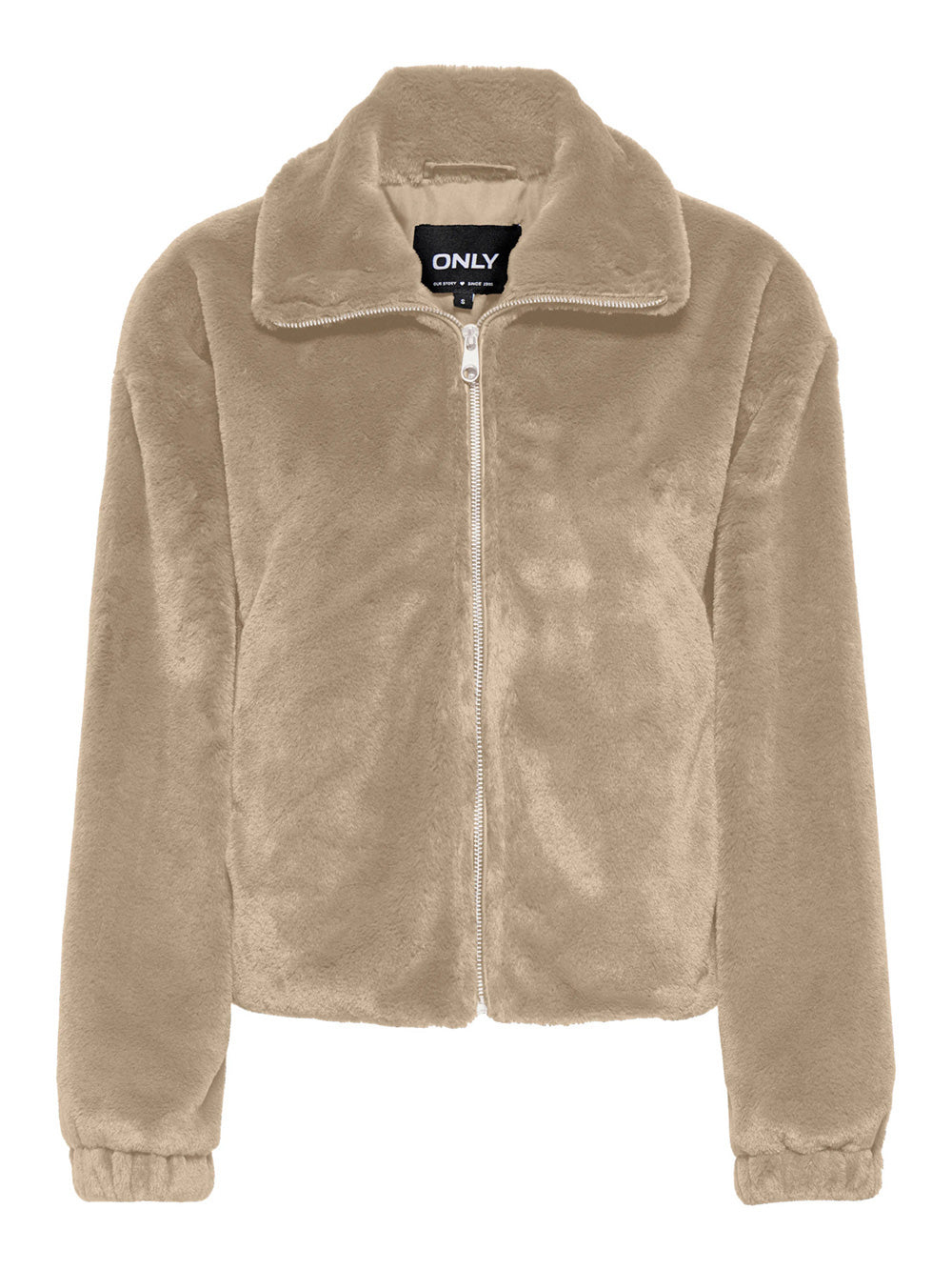 Giubbotto beige effetto pelliccia ONLY donna vista frontale