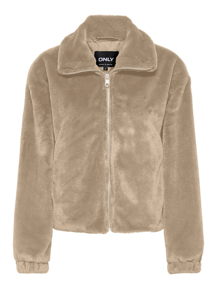 Giubbotto beige effetto pelliccia ONLY donna vista frontale