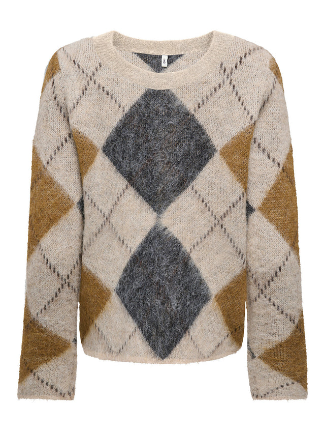 Pullover donna grigio a rombi Only – 15378140
