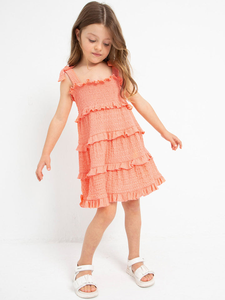 Pink dress with elastic bodice for girls